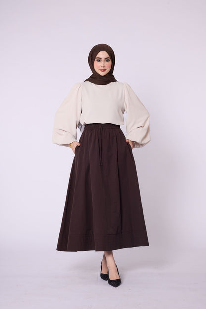 Stitch Detail Elastic Waist Flared Skirt