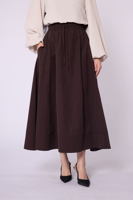 Stitch Detail Elastic Waist Flared Skirt