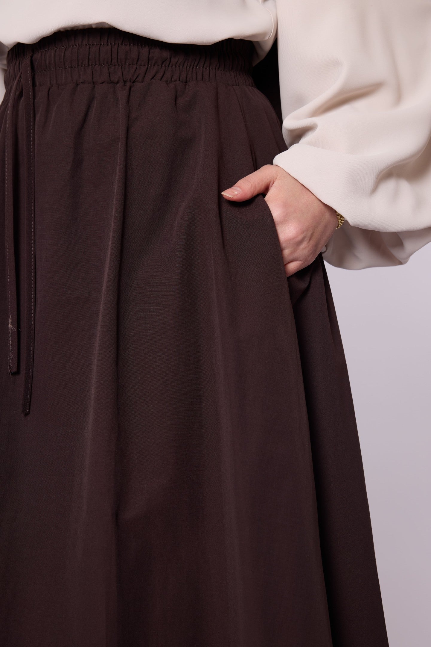 Stitch Detail Elastic Waist Flared Skirt