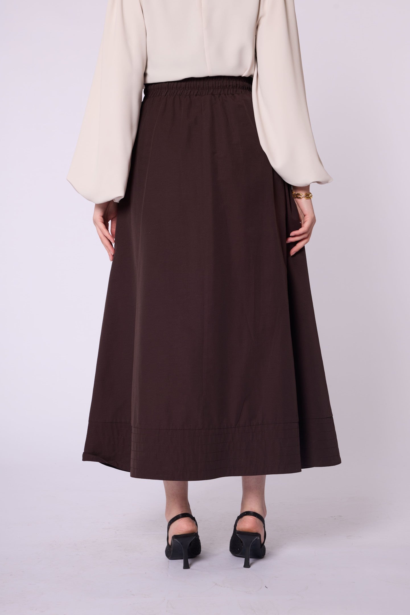 Stitch Detail Elastic Waist Flared Skirt