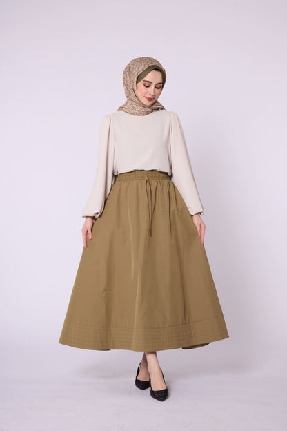 Stitch Detail Elastic Waist Flared Skirt