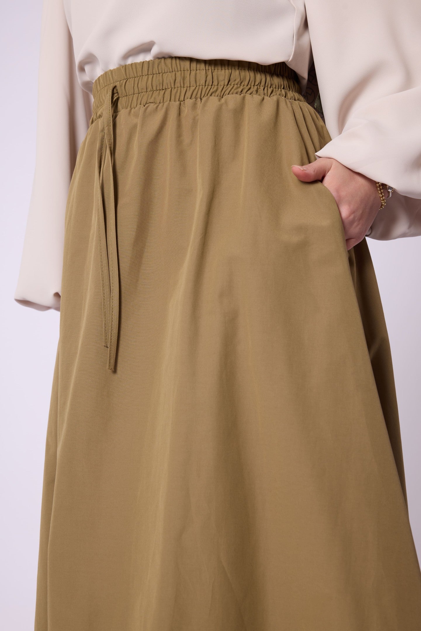 Stitch Detail Elastic Waist Flared Skirt