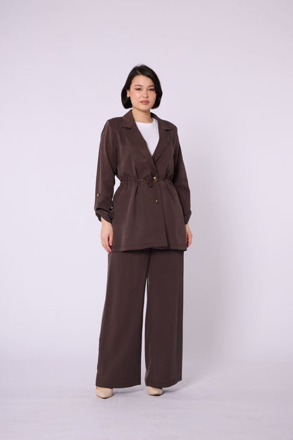 Wide V Neck Long Pants Two Piece Set