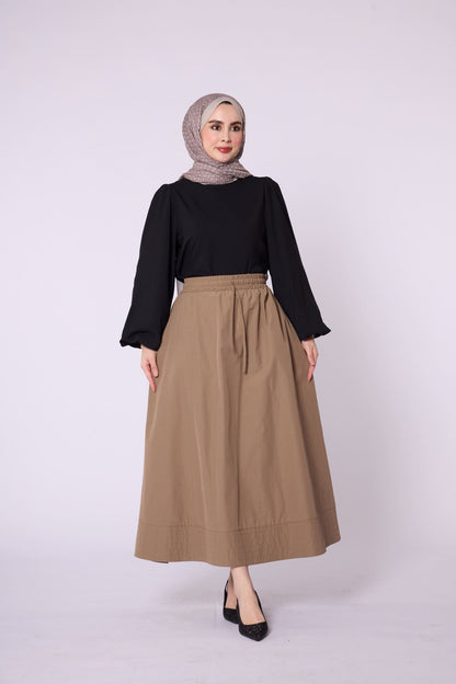 Stitch Detail Elastic Waist Flared Skirt