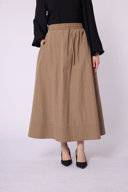 Stitch Detail Elastic Waist Flared Skirt