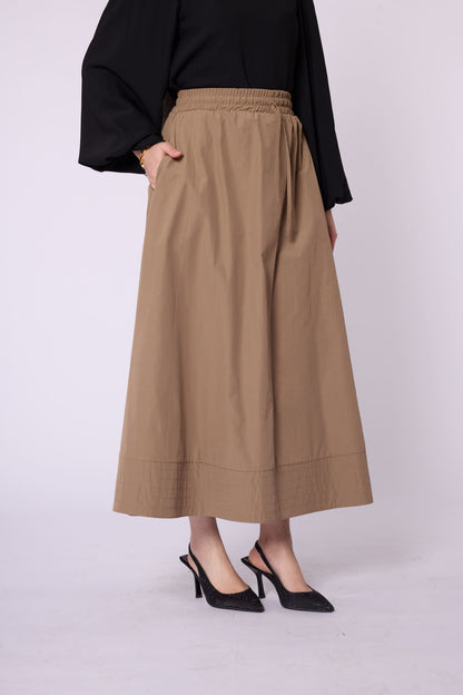 Stitch Detail Elastic Waist Flared Skirt