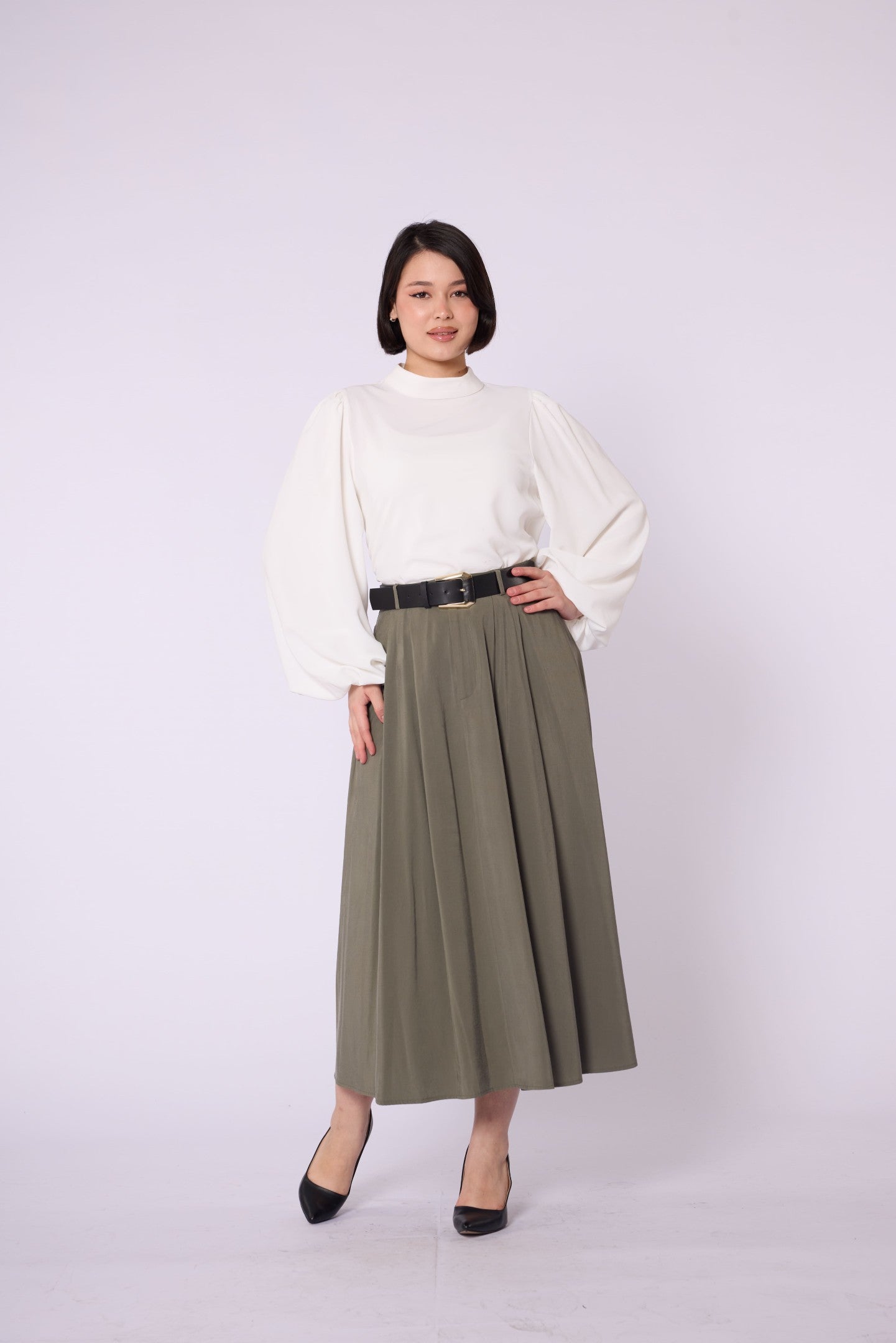 Belt Accessory Zip-Up Tencel Skirt