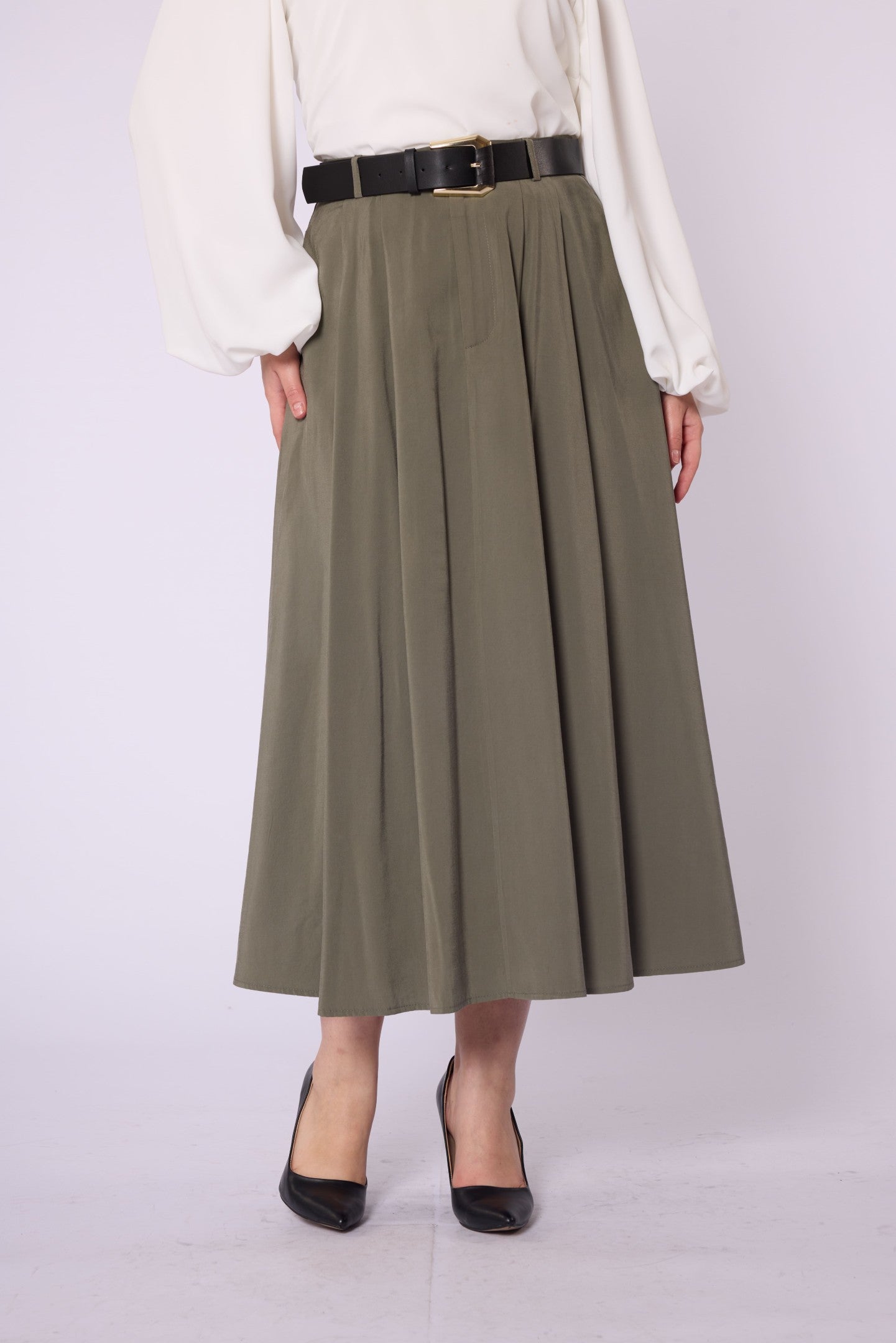 Belt Accessory Zip-Up Tencel Skirt