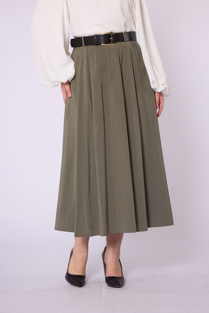 Belt Accessory Zip-Up Tencel Skirt