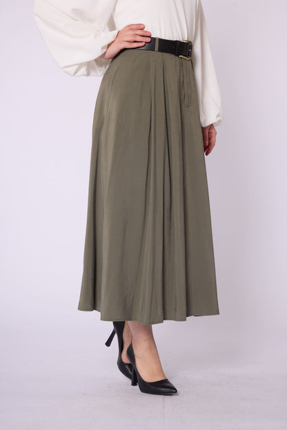Belt Accessory Zip-Up Tencel Skirt