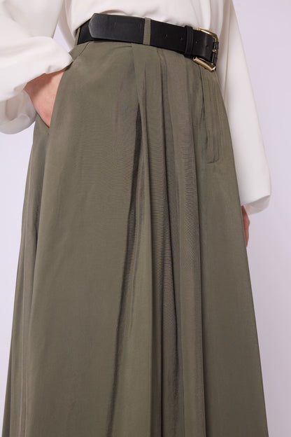 Belt Accessory Zip-Up Tencel Skirt