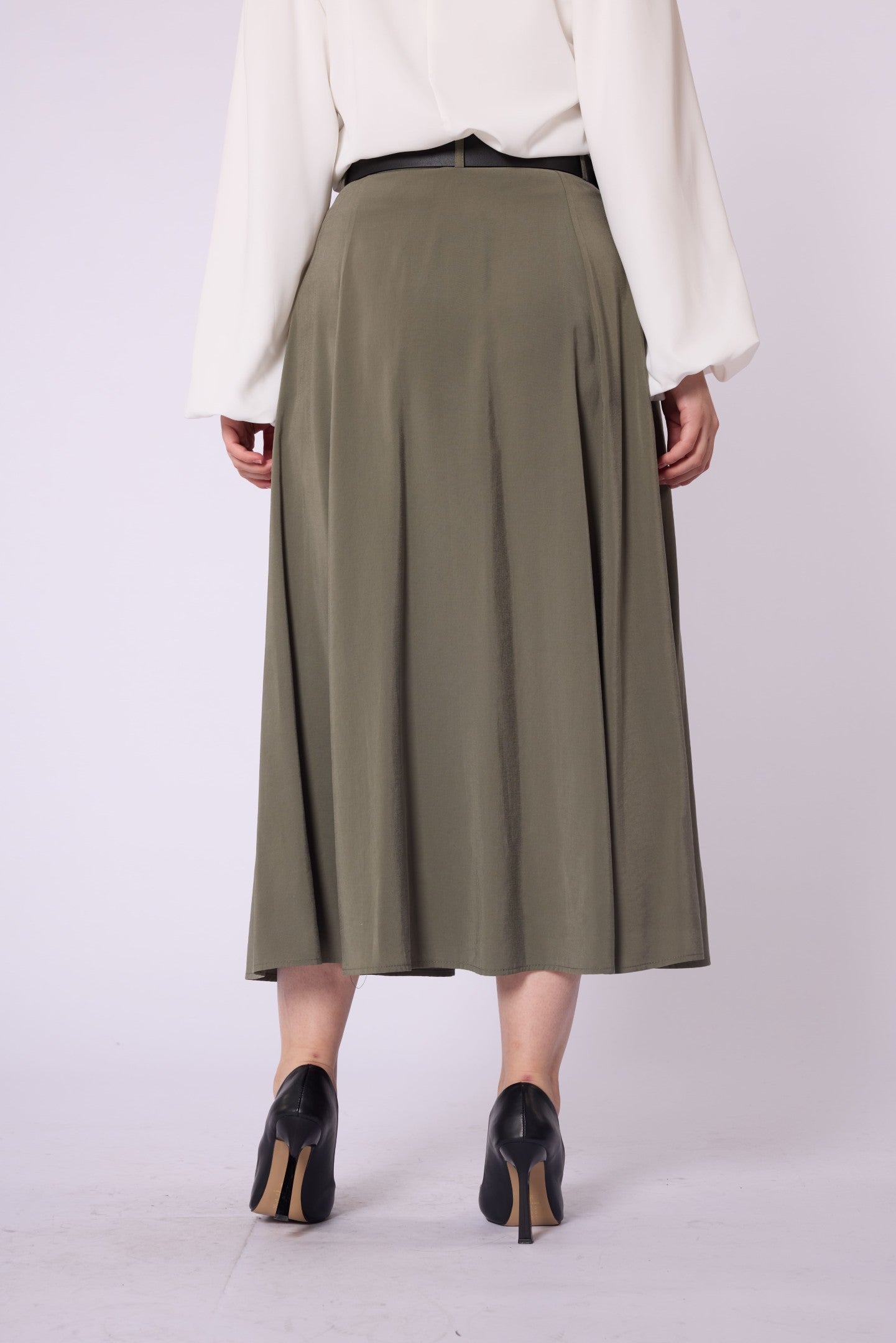 Belt Accessory Zip-Up Tencel Skirt
