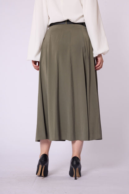 Belt Accessory Zip-Up Tencel Skirt