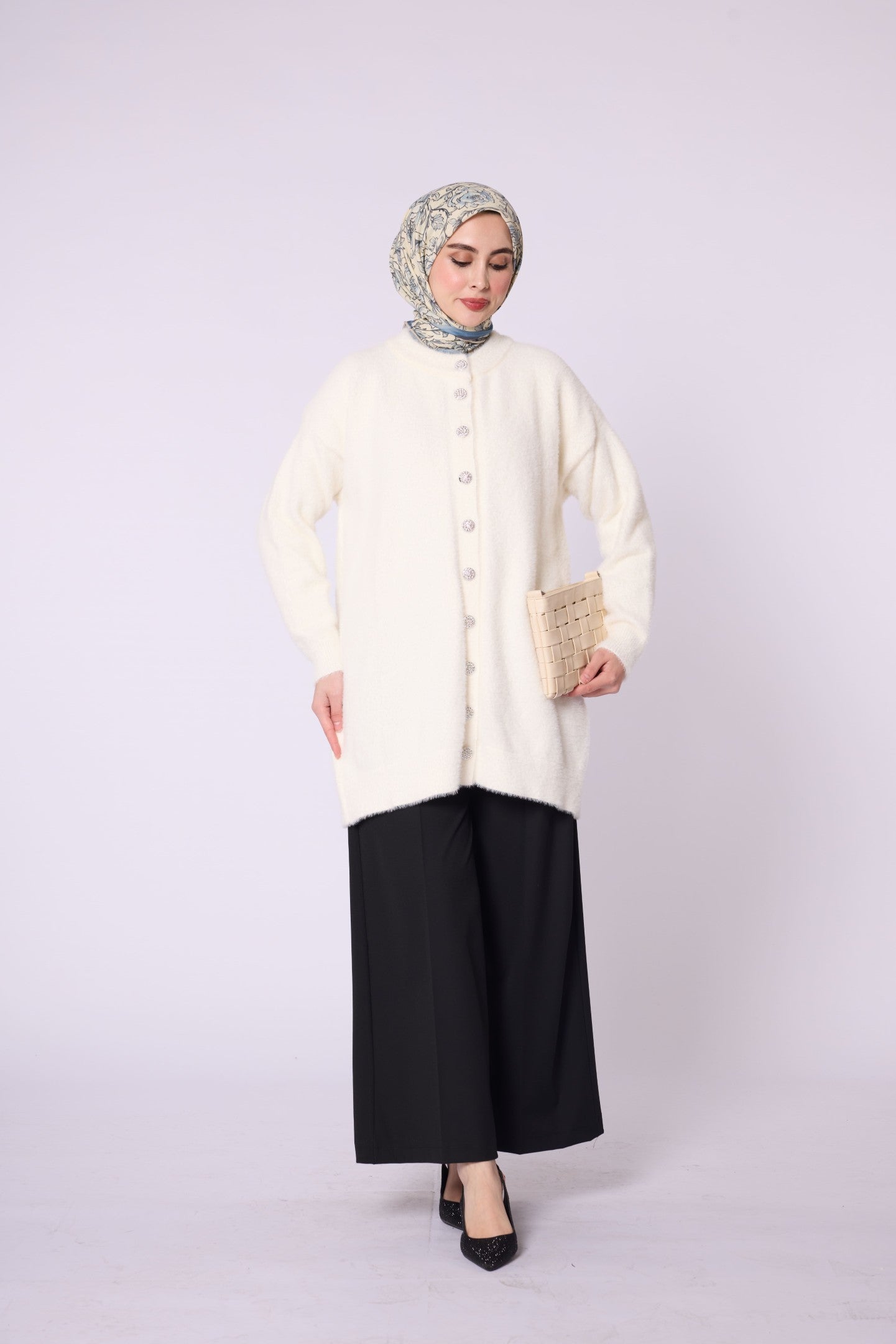 Button Detail Tunic Style Cardigan