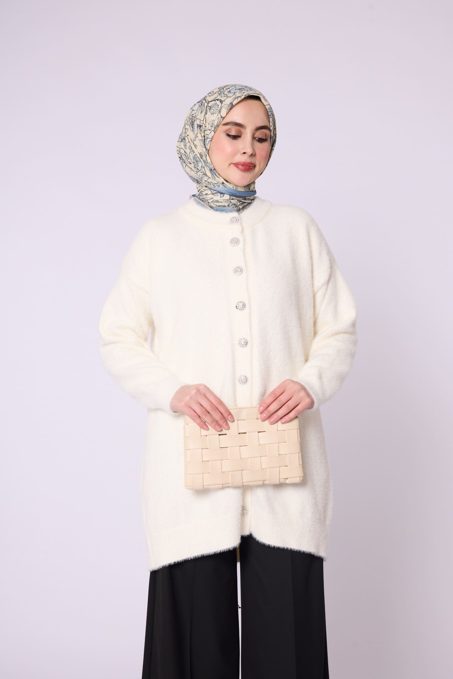 Button Detail Tunic Style Cardigan