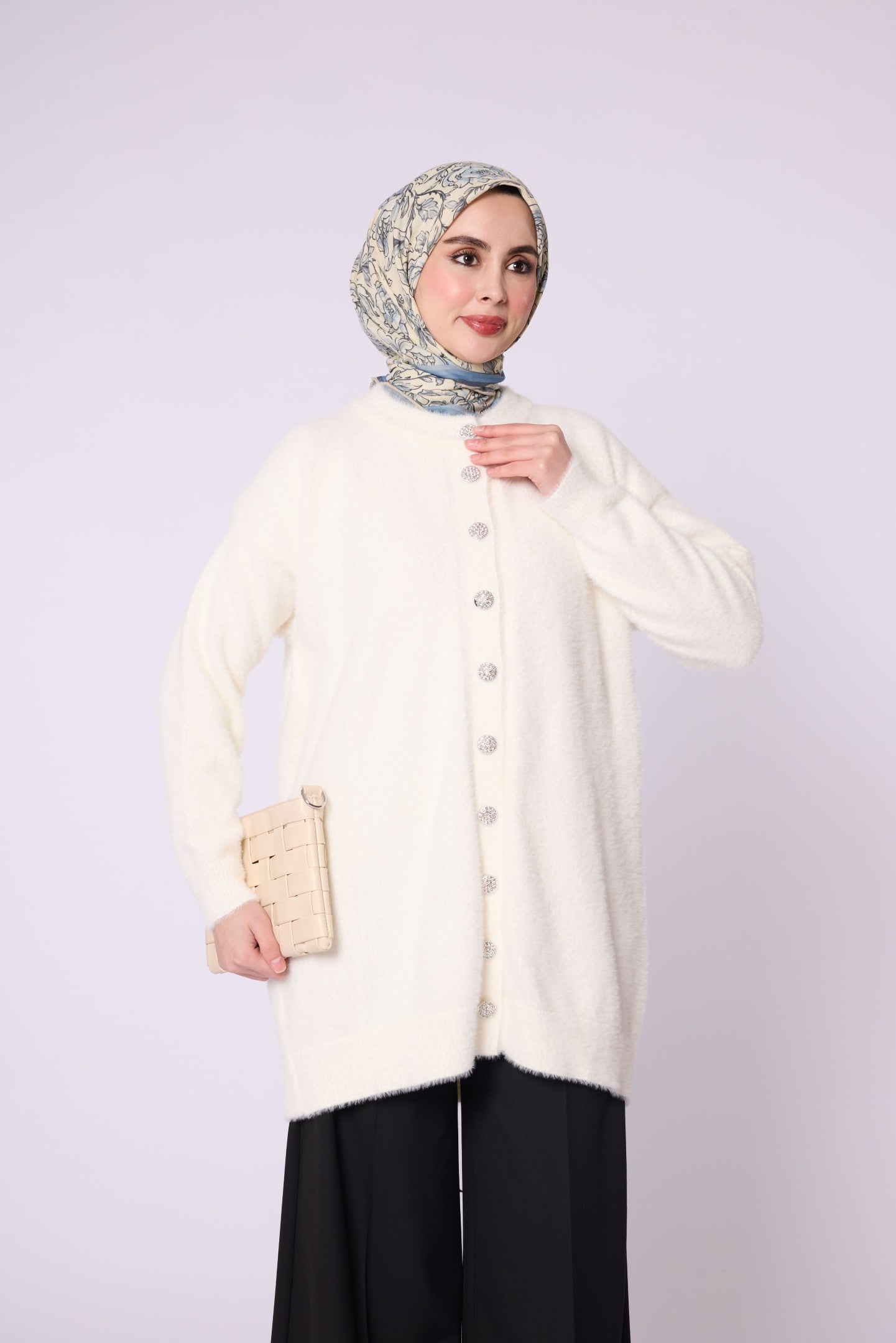 Button Detail Tunic Style Cardigan