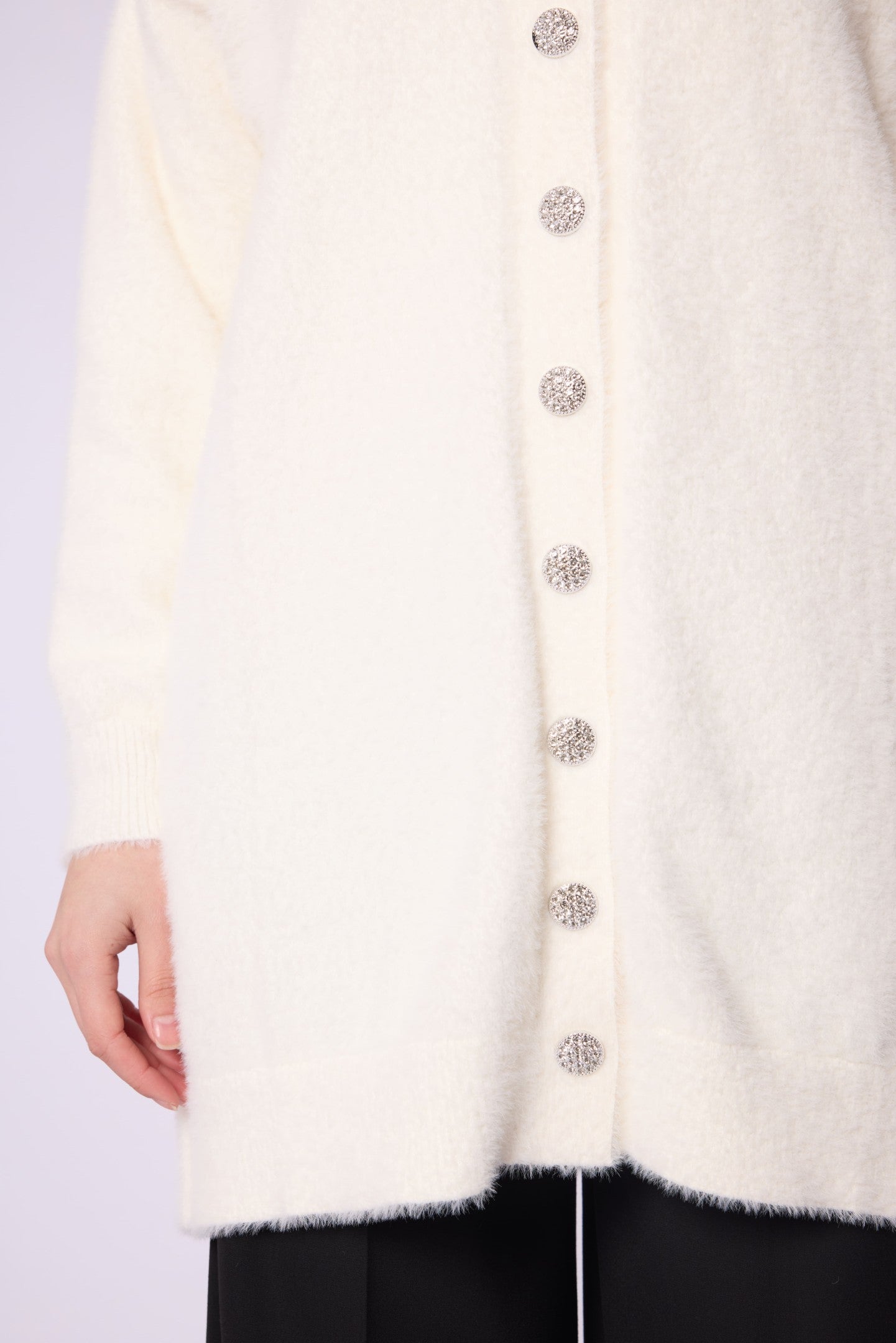 Button Detail Tunic Style Cardigan