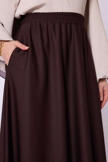 Pocket Detail Elastic Waist Plain A-Line Midi Skirt