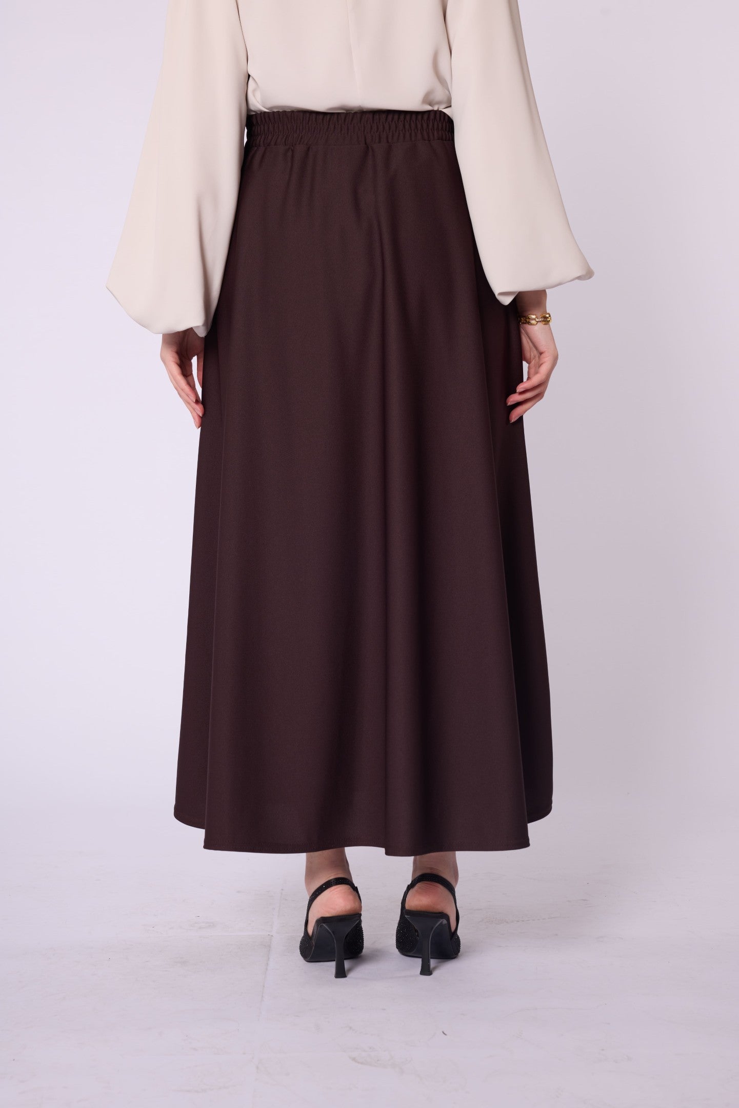 Pocket Detail Elastic Waist Plain A-Line Midi Skirt