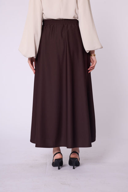 Pocket Detail Elastic Waist Plain A-Line Midi Skirt