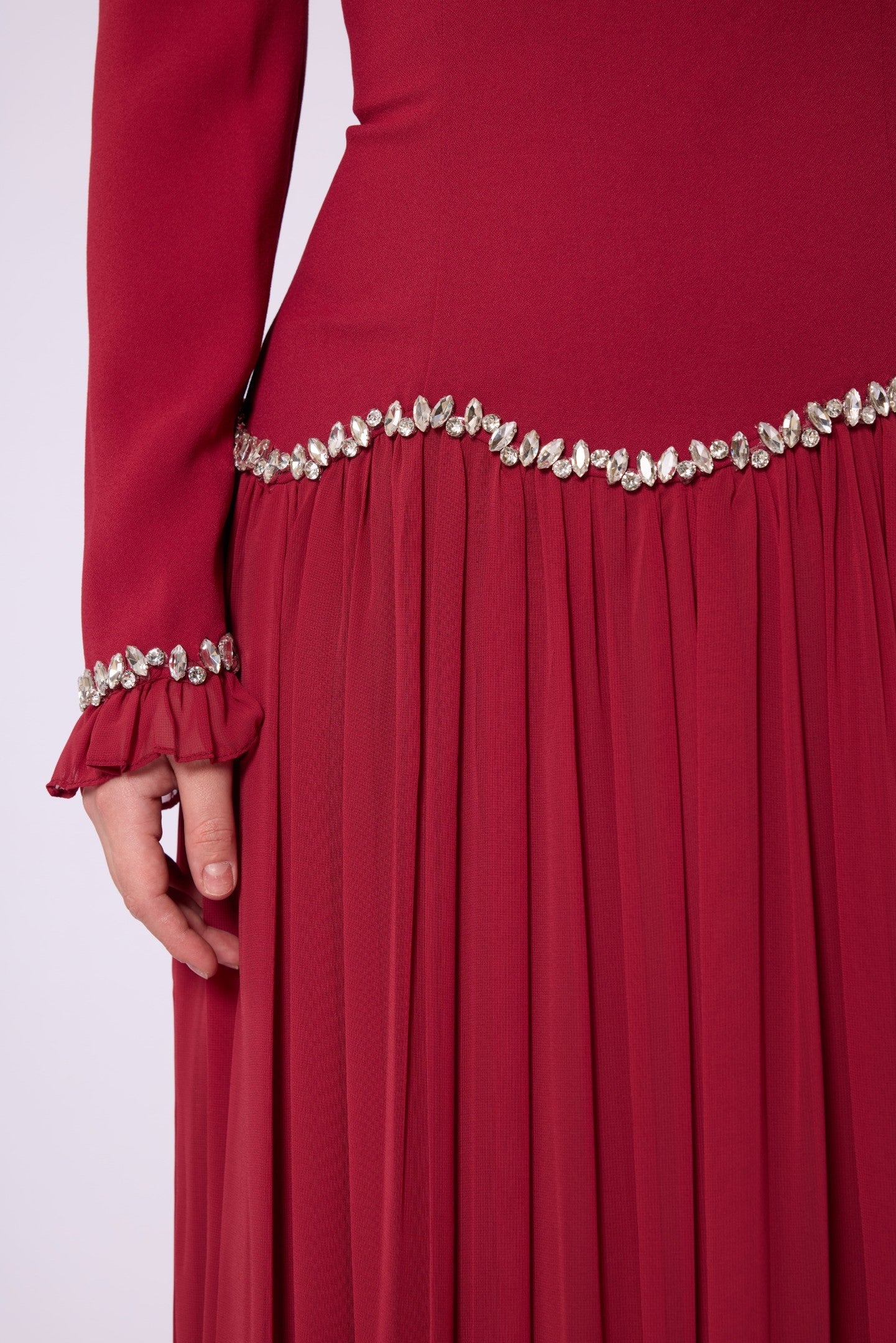 Stone & Tulle Detail Ruched Waist Evening Dress