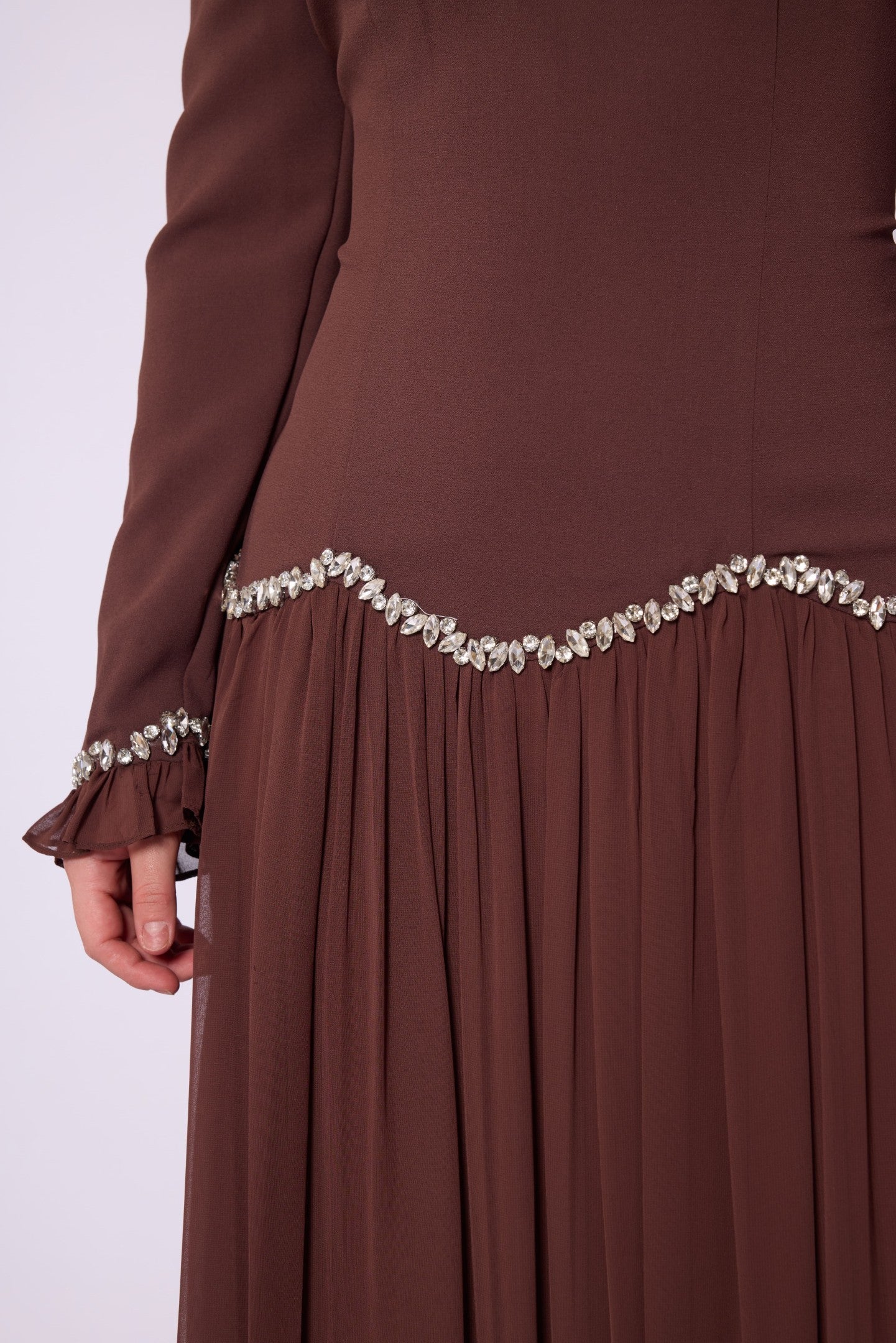 Stone & Tulle Detail Ruched Waist Evening Dress