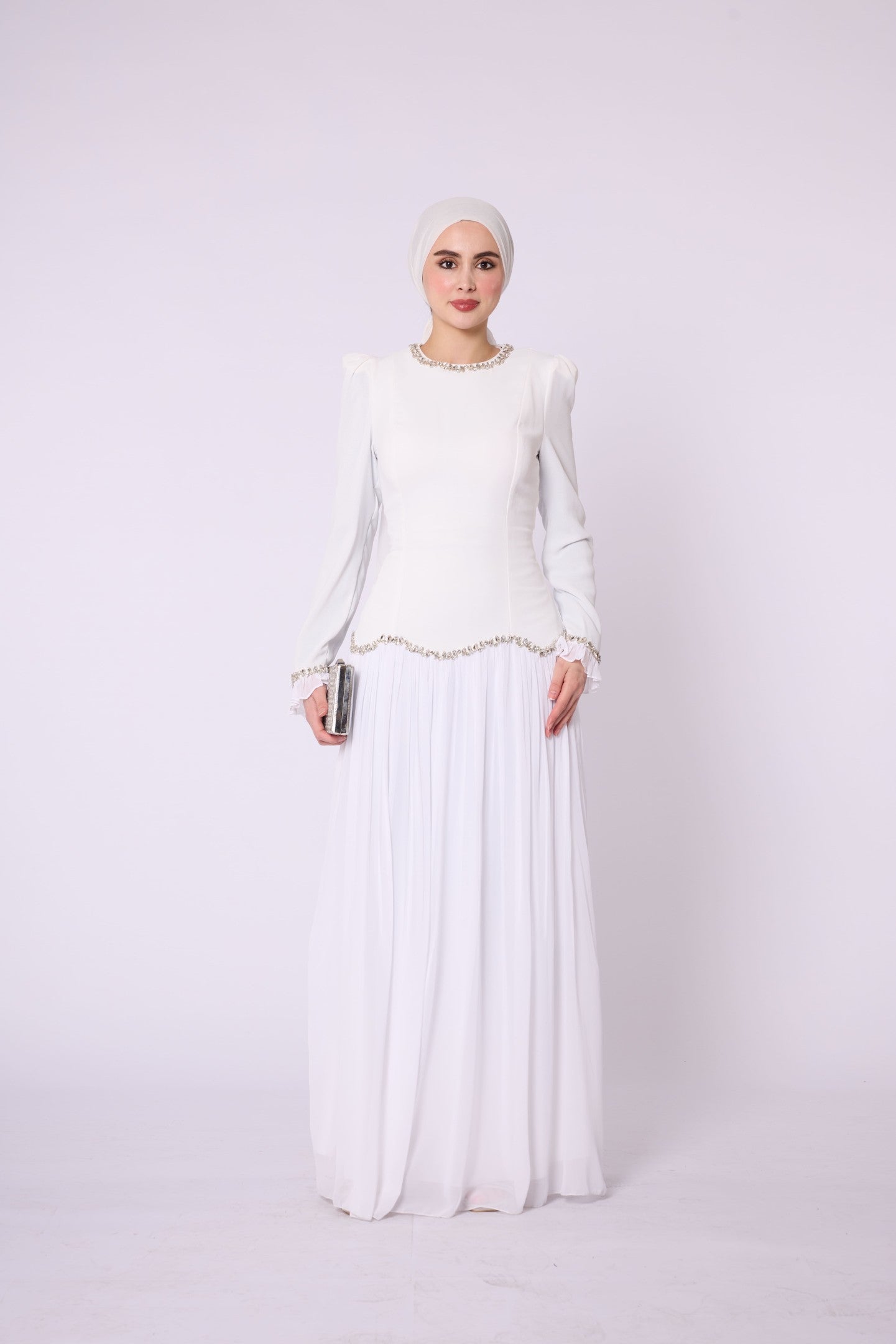 Stone & Tulle Detail Ruched Waist Evening Dress