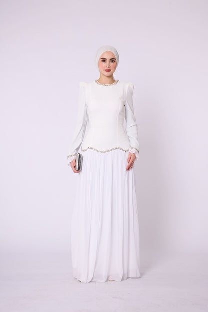 Stone & Tulle Detail Ruched Waist Evening Dress