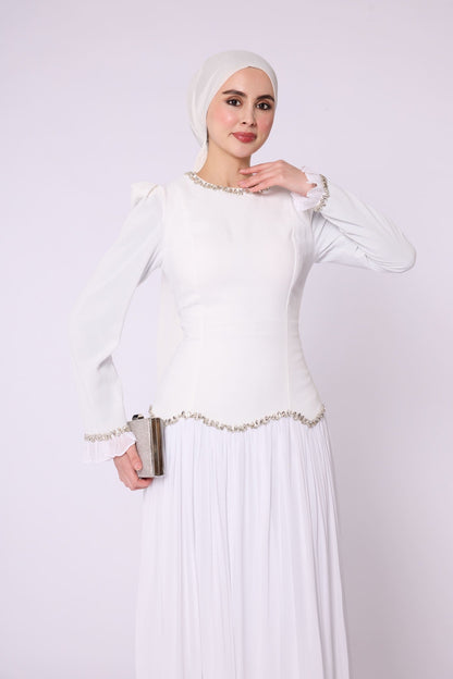 Stone & Tulle Detail Ruched Waist Evening Dress