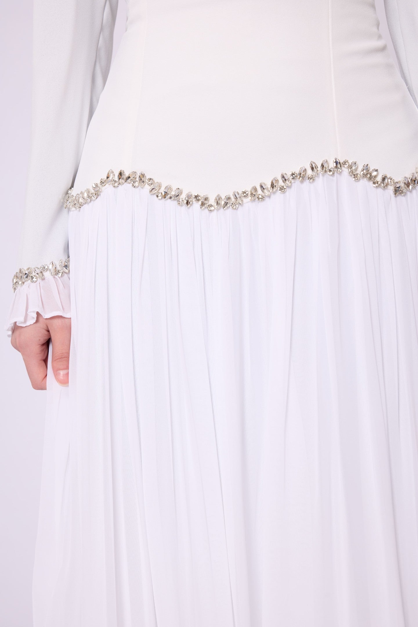 Stone & Tulle Detail Ruched Waist Evening Dress
