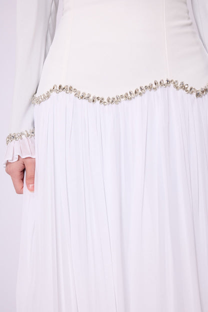 Stone & Tulle Detail Ruched Waist Evening Dress