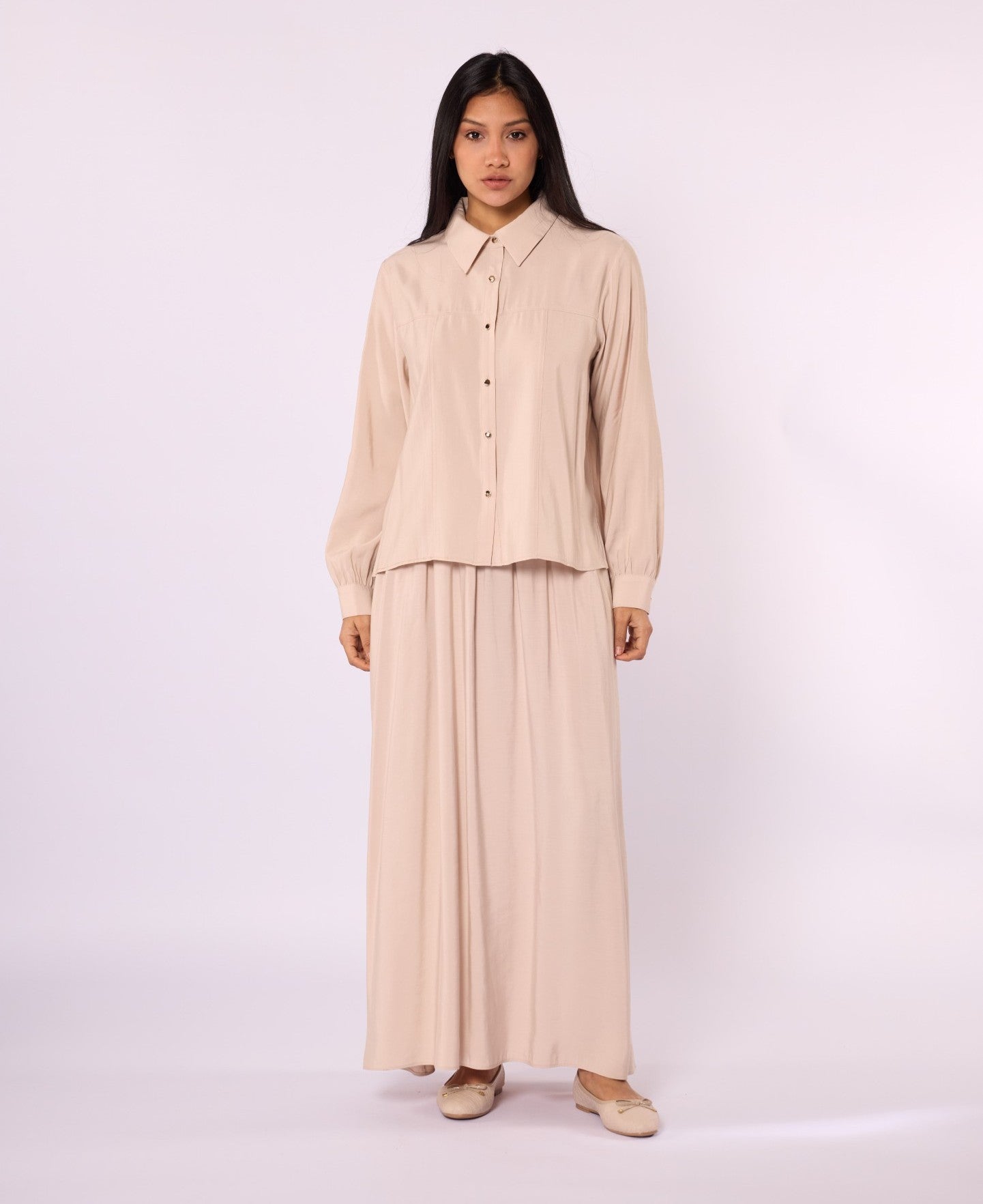 Polo Collar Two Piece Skirt Set With Pocket Detail