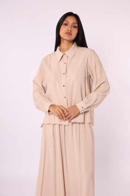 Polo Collar Two Piece Skirt Set With Pocket Detail