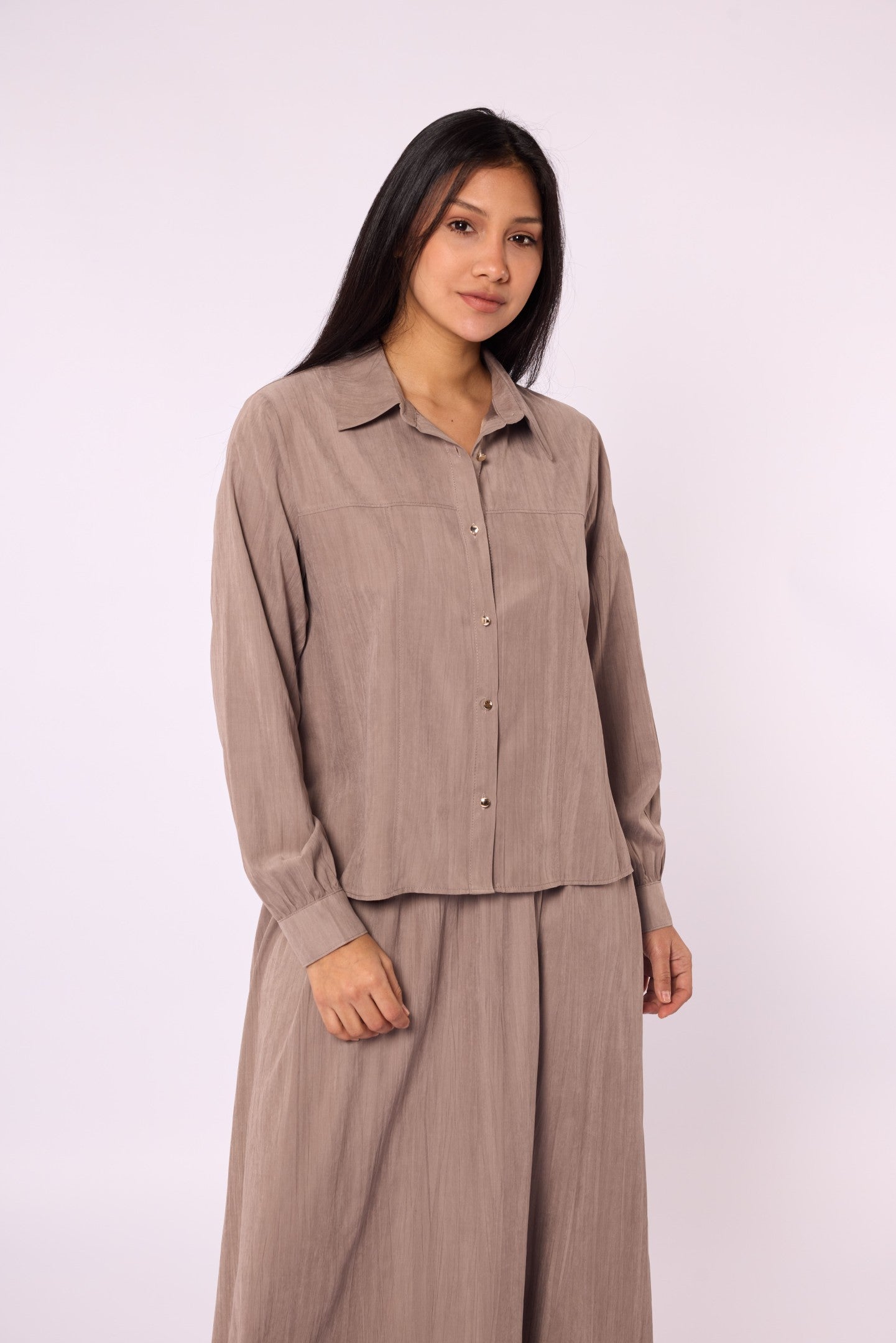 Polo Collar Two Piece Skirt Set With Pocket Detail