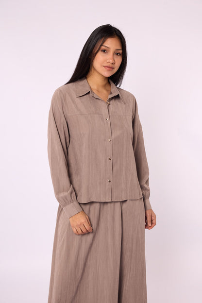 Polo Collar Two Piece Skirt Set With Pocket Detail
