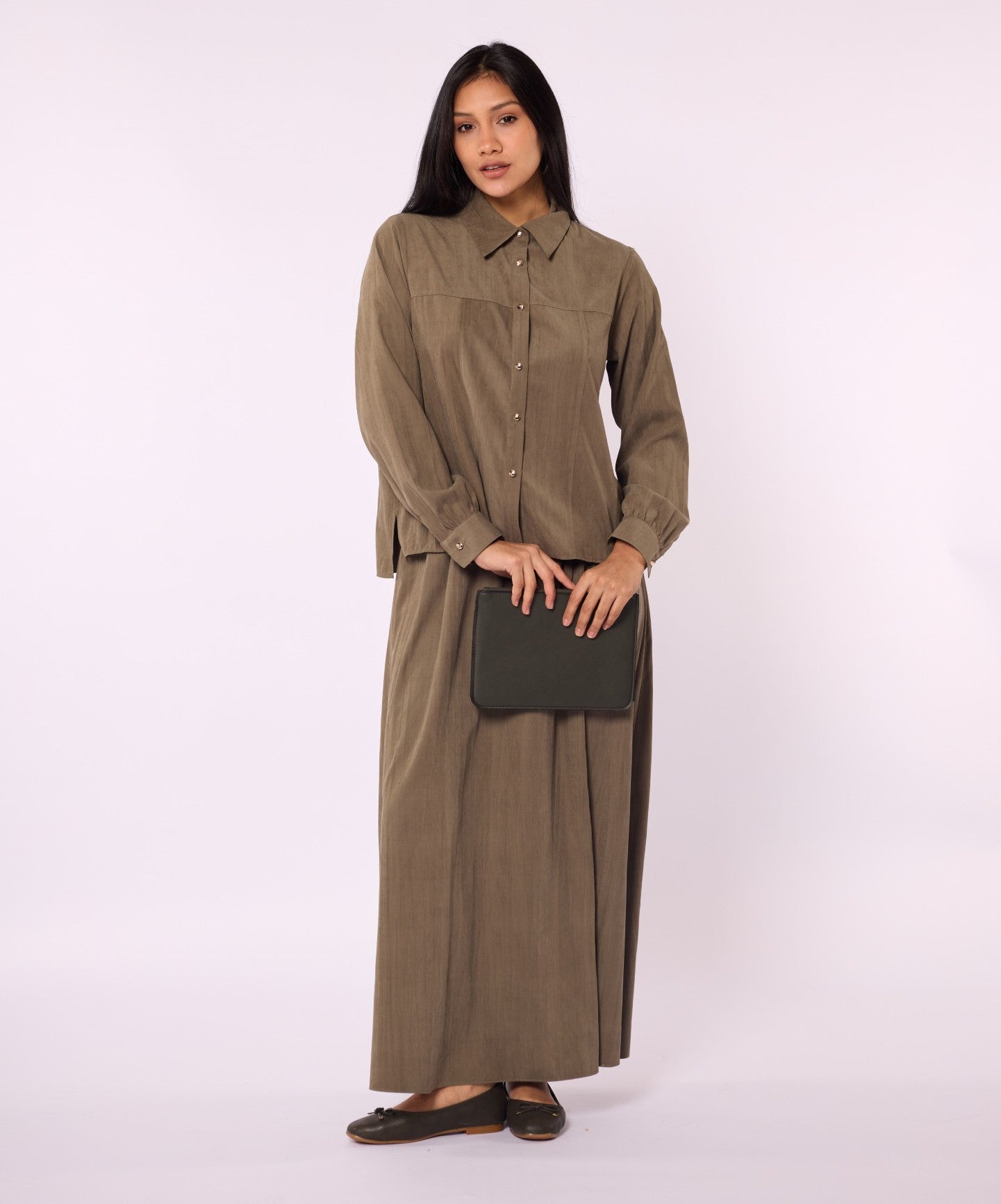 Polo Collar Two Piece Skirt Set With Pocket Detail