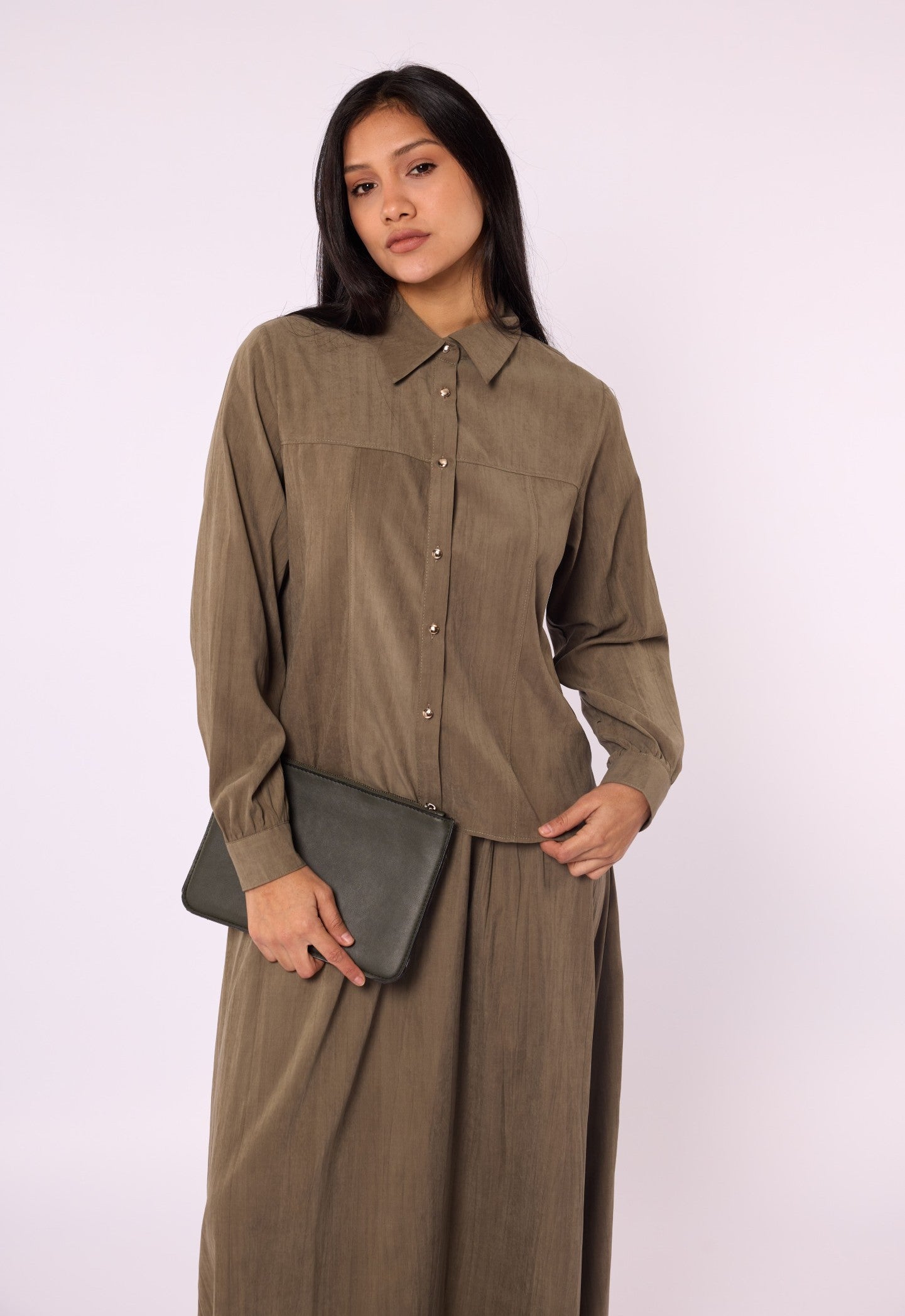 Polo Collar Two Piece Skirt Set With Pocket Detail