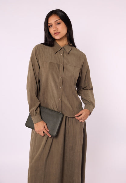 Polo Collar Two Piece Skirt Set With Pocket Detail