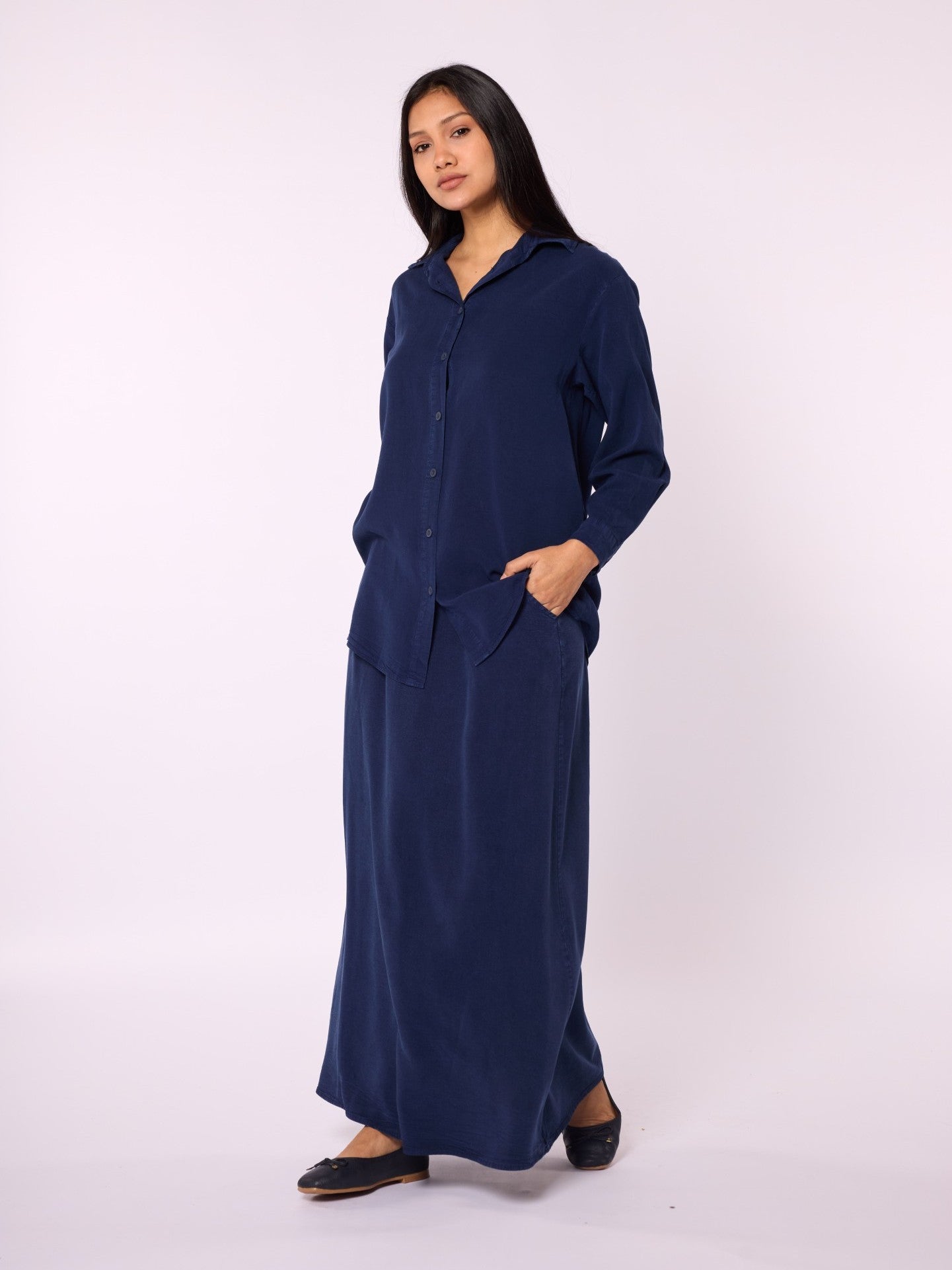 Tencel Fabric Polo Collar Tunic Shirt