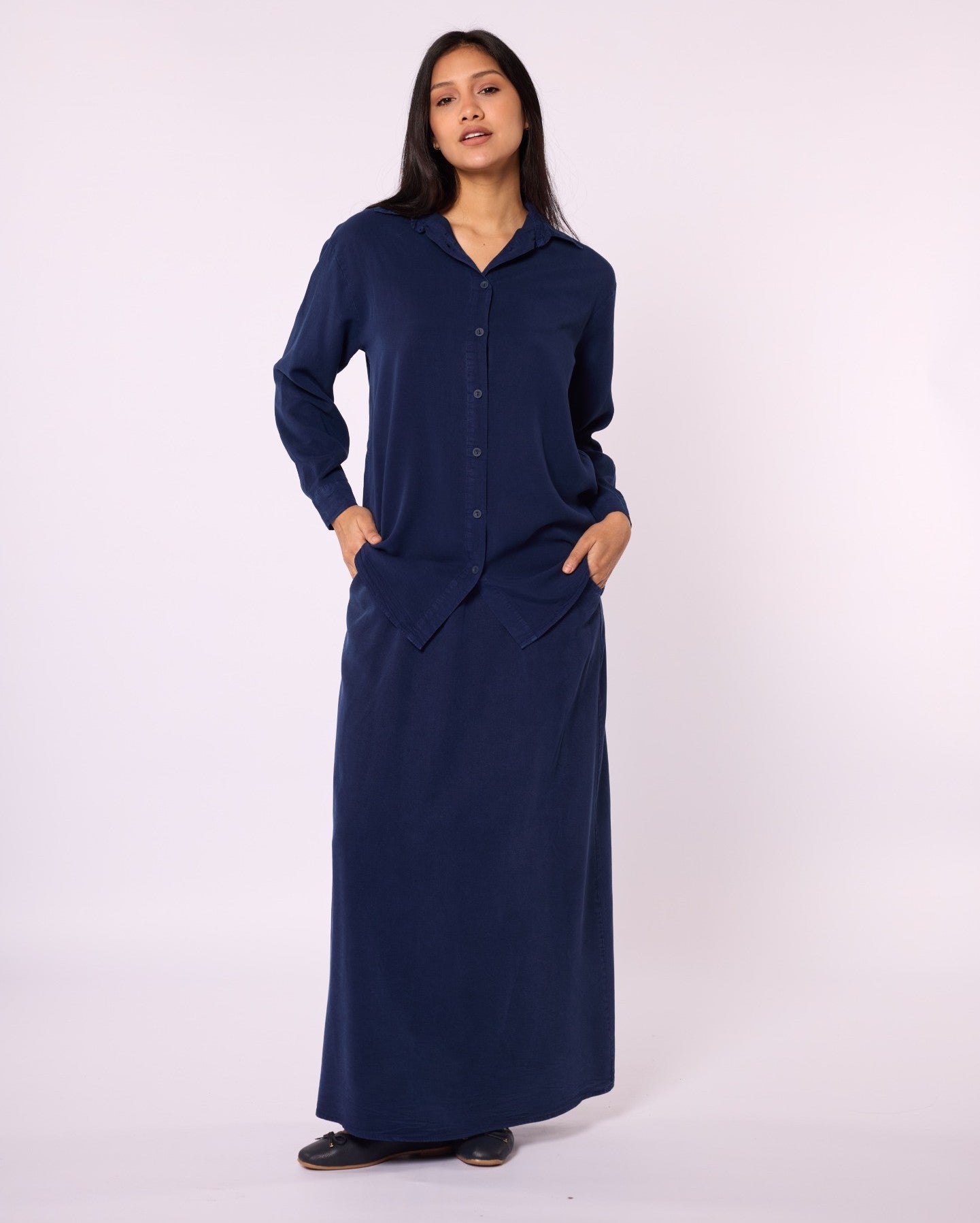 Tencel Fabric Polo Collar Tunic Shirt