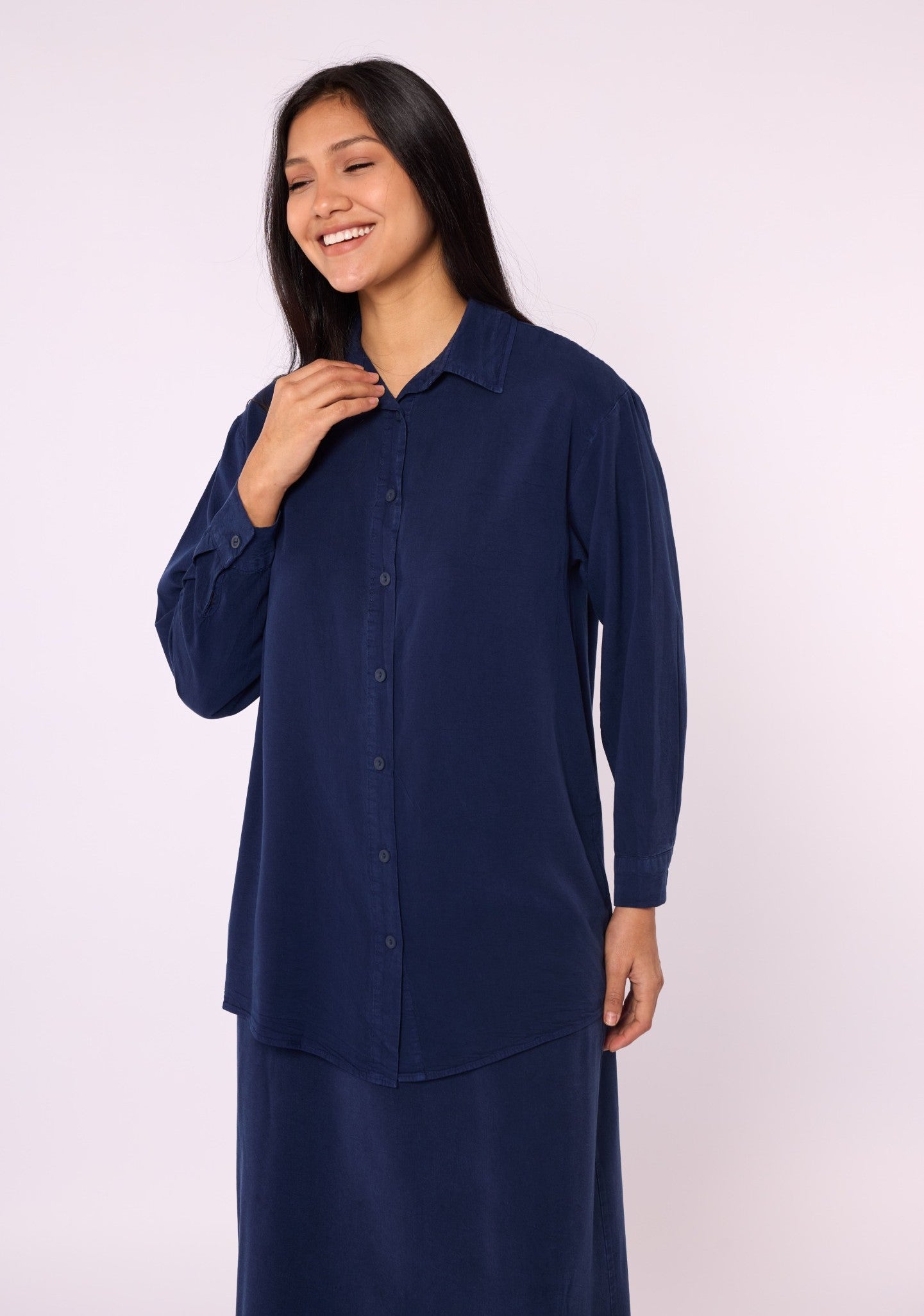 Tencel Fabric Polo Collar Tunic Shirt
