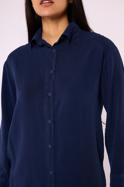 Tencel Fabric Polo Collar Tunic Shirt