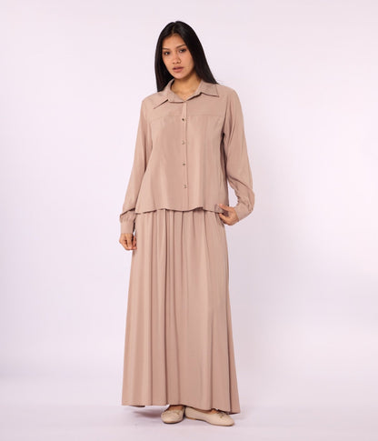 Polo Collar Two Piece Skirt Set With Pocket Detail