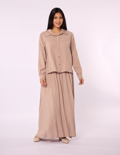 Polo Collar Two Piece Skirt Set With Pocket Detail
