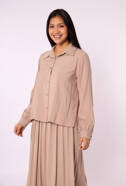 Polo Collar Two Piece Skirt Set With Pocket Detail