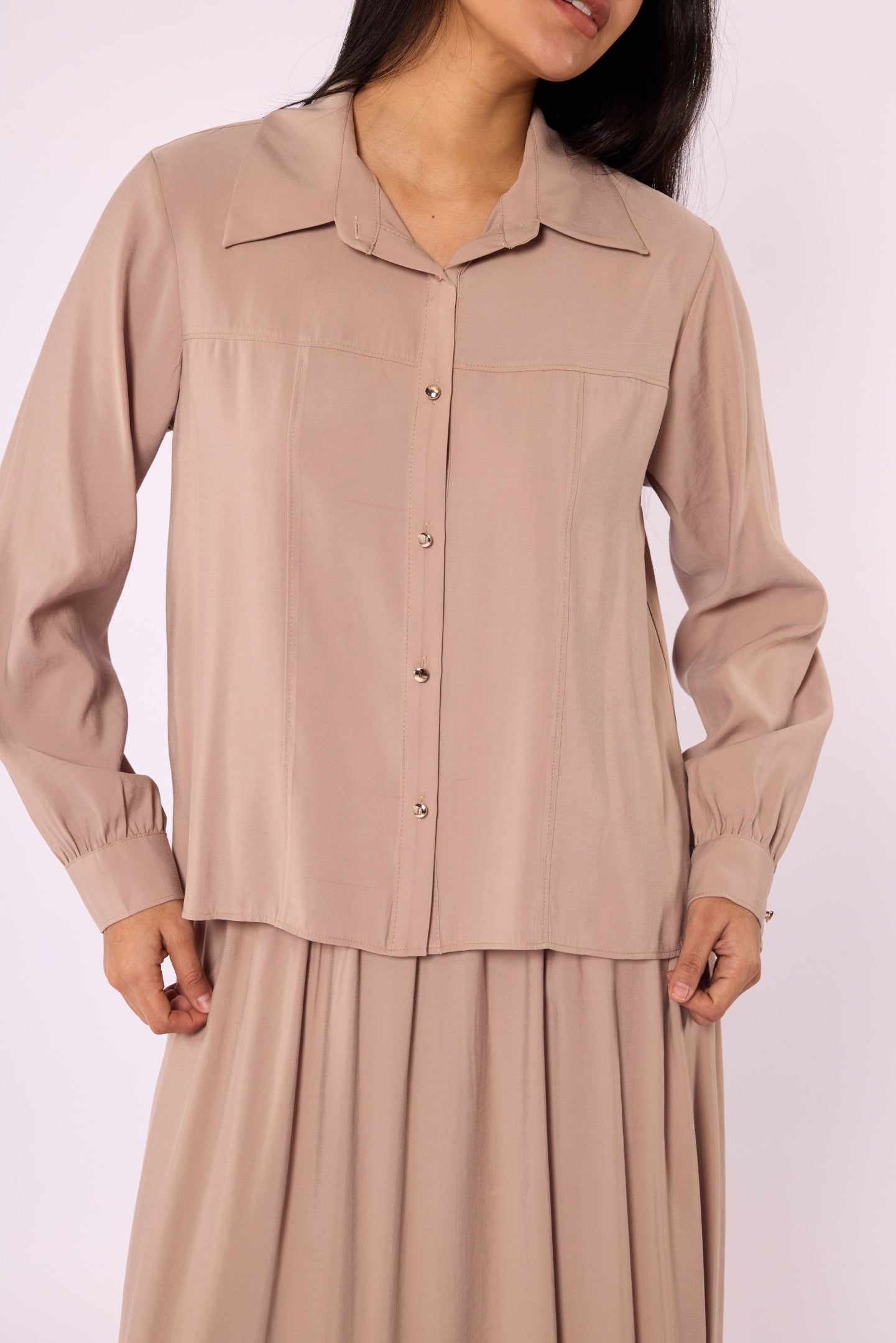 Polo Collar Two Piece Skirt Set With Pocket Detail