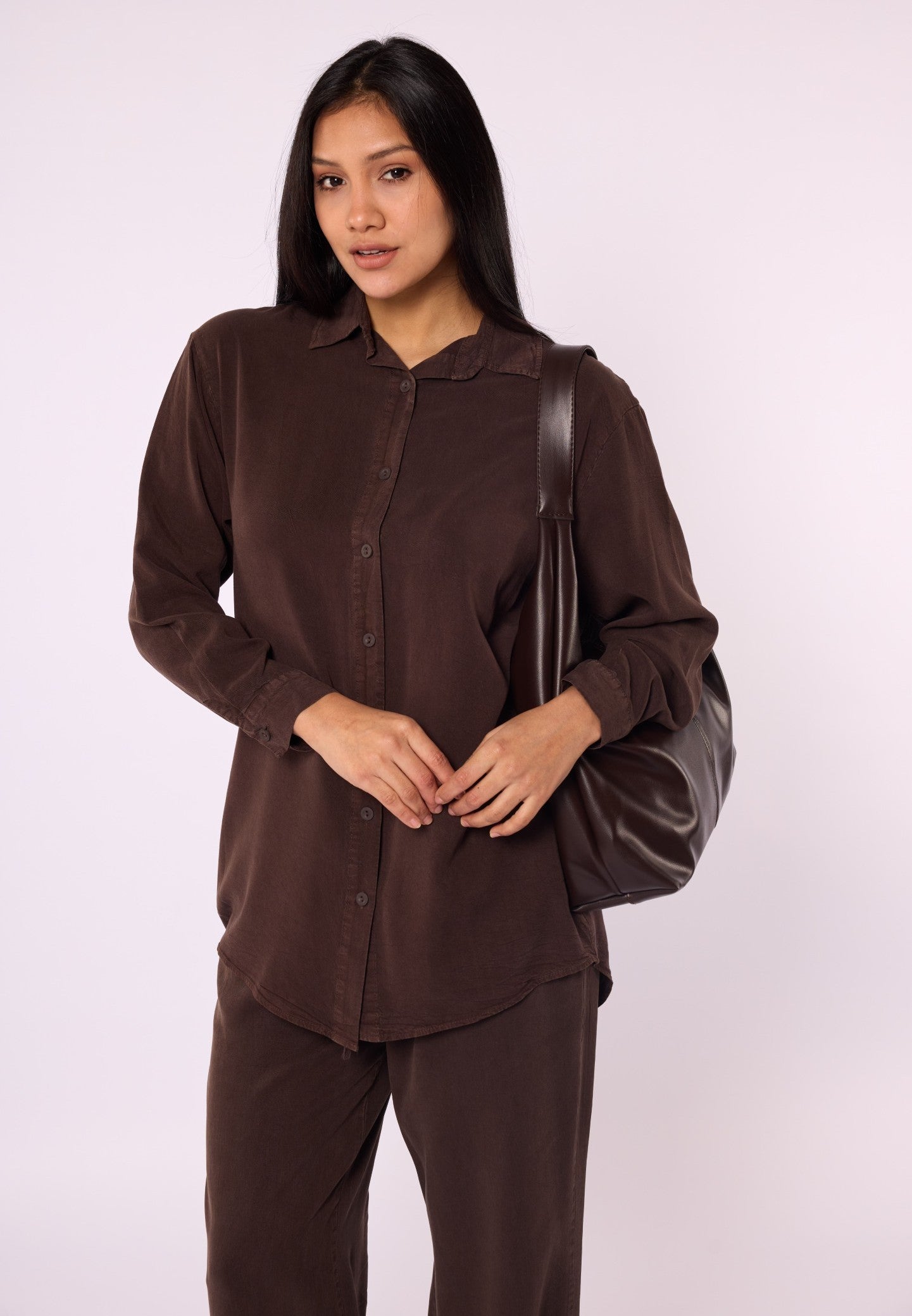 Tencel Fabric Polo Collar Tunic Shirt