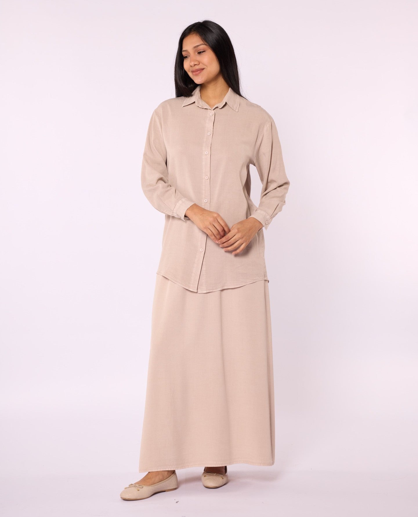 Tencel Fabric Polo Collar Tunic Shirt