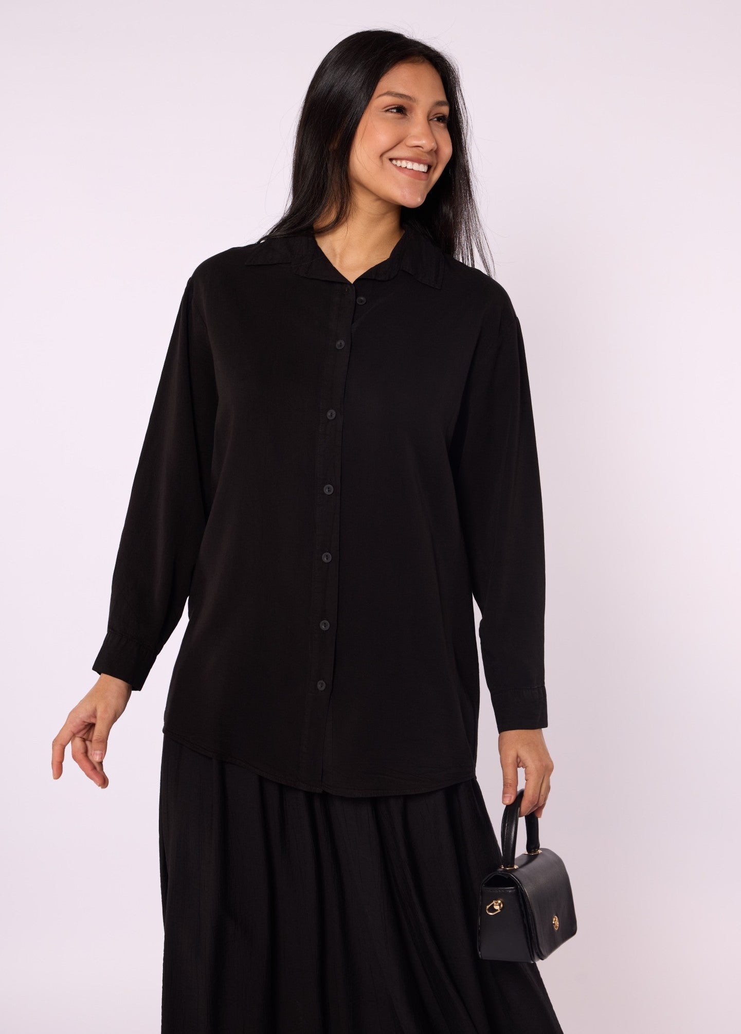Tencel Fabric Polo Collar Tunic Shirt