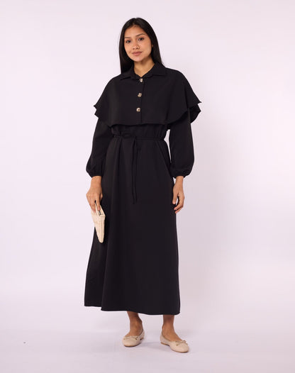 Long Dress with Cape and Tie Detail